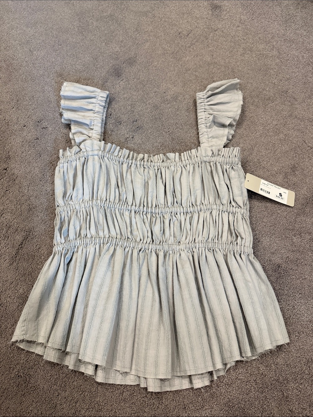 Smocked Peplum Ruffle Strap Tank Top in Sage Green